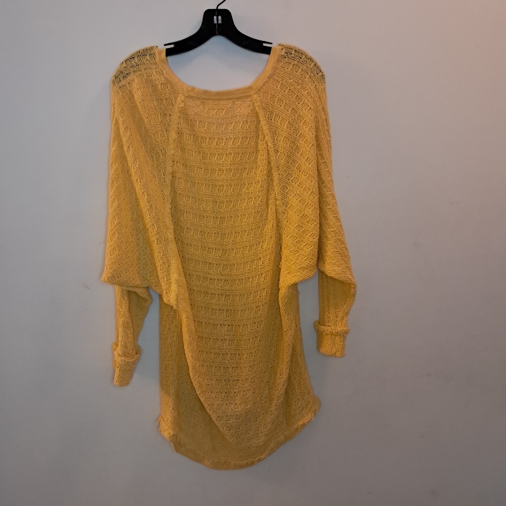 Free People Sweater Tunic Women's Small S Yellow Open Knit Oversized Boho Loose - Picture 6 of 10